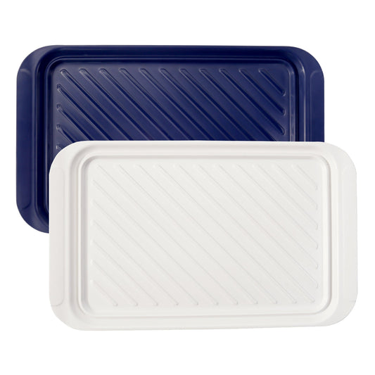 17" Serving Trays, Set of 2, Blue and White