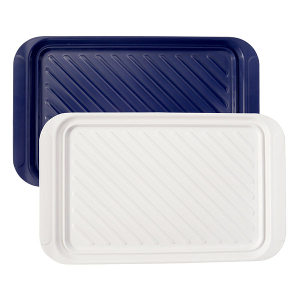 17" Serving Trays, Set of 2, Blue and White